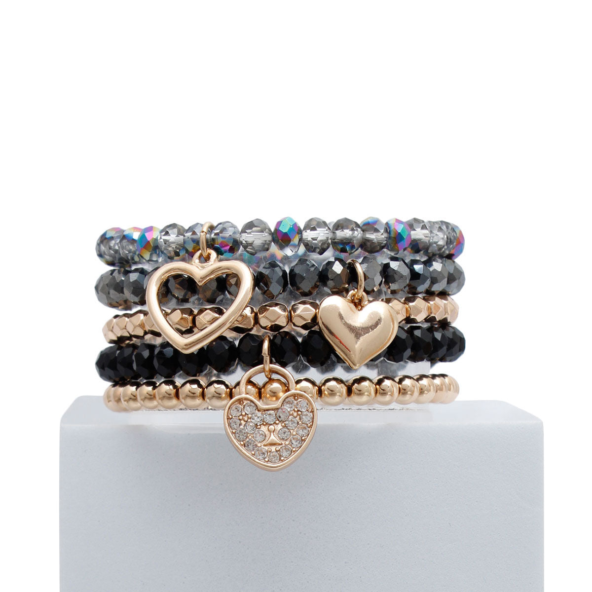 Black and Gold Glass Heart Bracelets