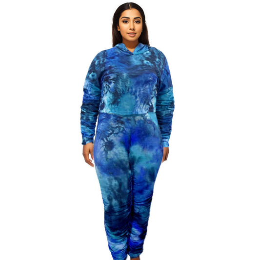 1XL Blue Tie Dye Hoodie Set