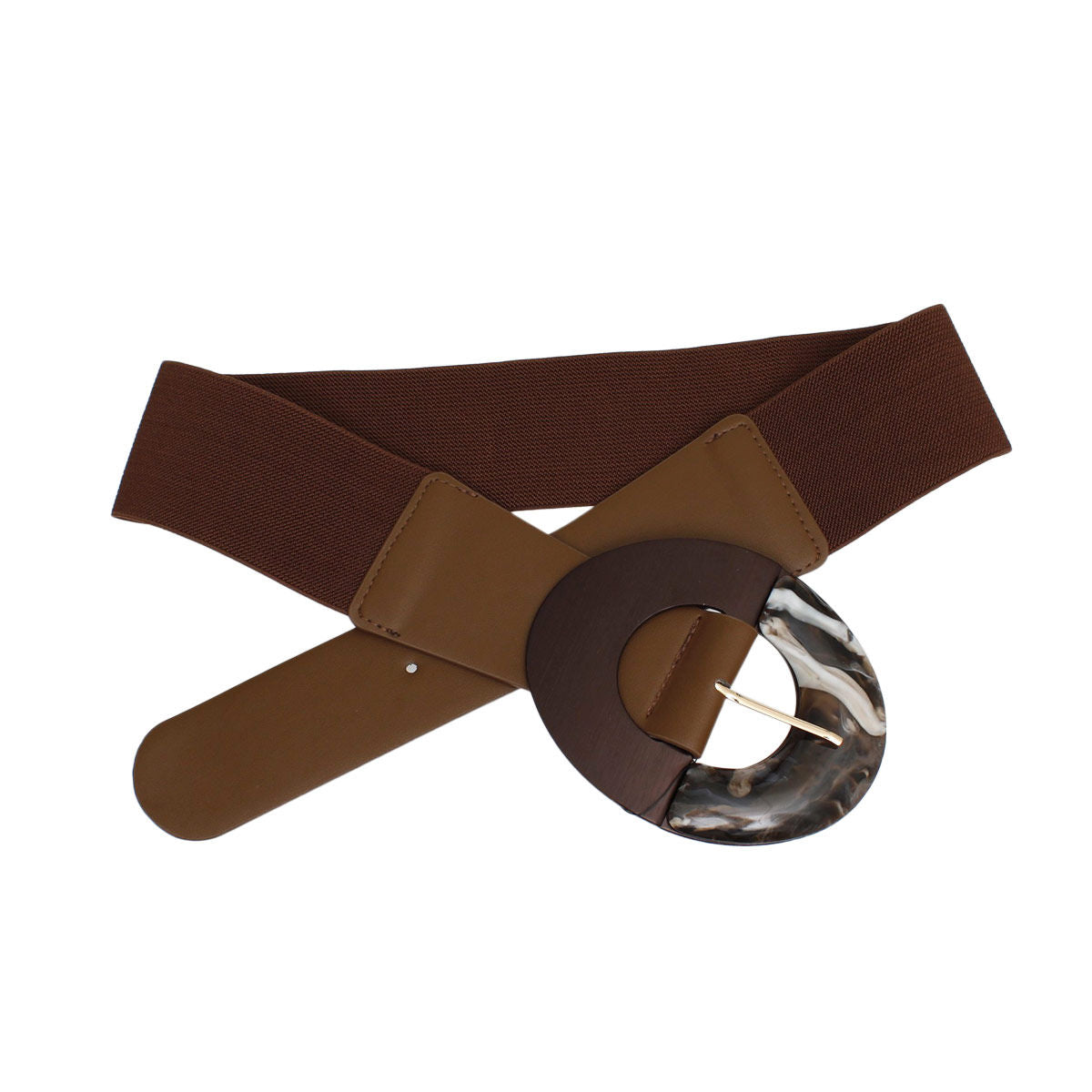 Belt Brown Wide Marbled Round Buckle Stretch Women