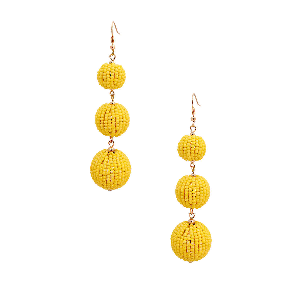 Yellow Trio Seed Bead Ball Earrings